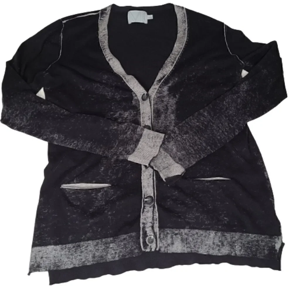 Michael Stars Black & Gray Button Front Cardigan Sweater 100% Cotton -  Size 2